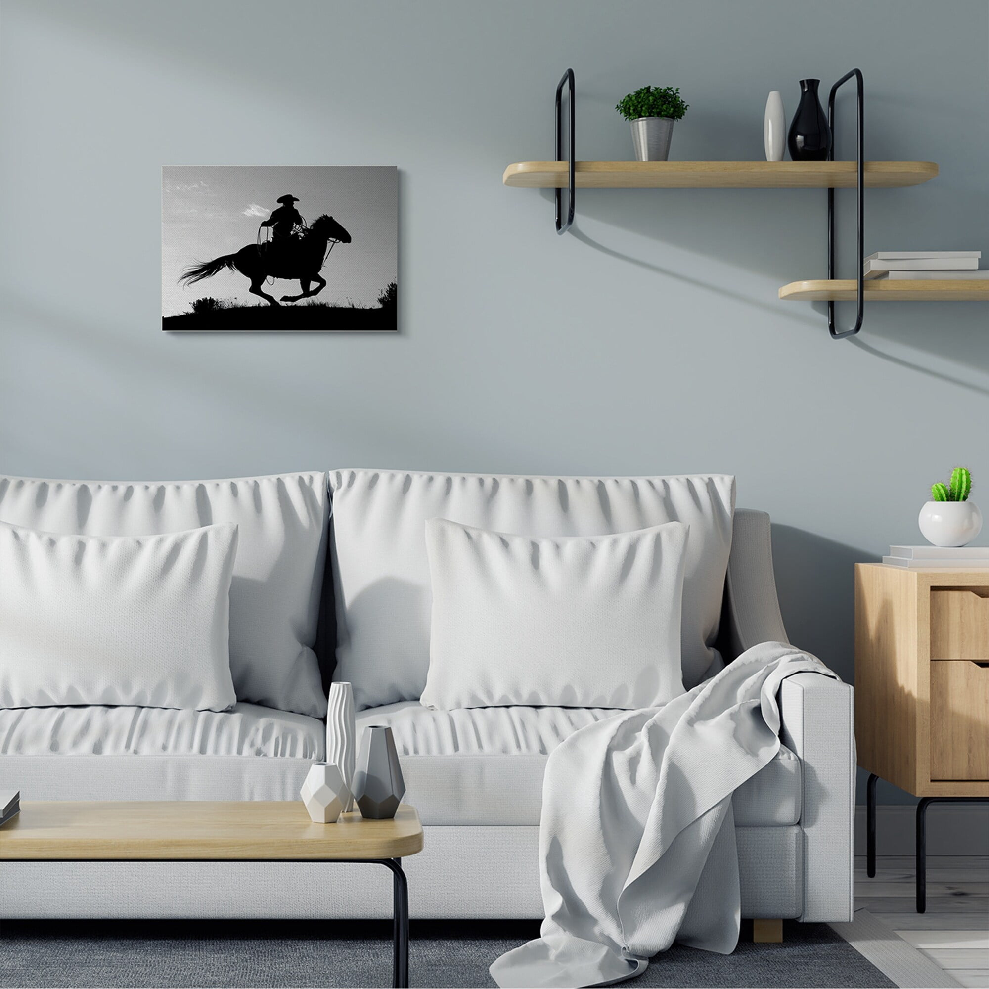 Stupell Industries Southwestern Cowboy Silhouette Black White Horse,24 x 30,Designed by Carol Walker
