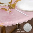 thumbnail image 3 of Pink Gold Marble Round Tablecloth, Fitted Table Cover with Elastic for 45"-54" Round Tables, Modern Abstract Marble Crack Texture Table Cloth Outdoor Indoor Dinning Party Waterproof Tablecloths, 3 of 7
