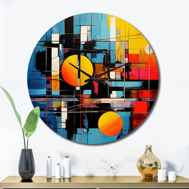 Designart « Blue Orange Mid Century modern Reflections II » Horloge Murale Surdimensionnée Mi-Siècle