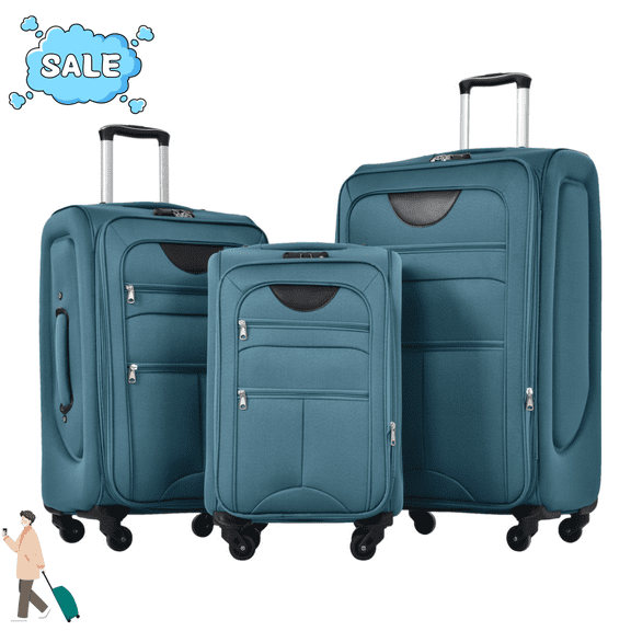 Tcbosik 3-Piece Softside Expandable Luggage Set, 20/24/28 inch Lightweight Suitcase with TSA Lock and Spinner Wheels, Green