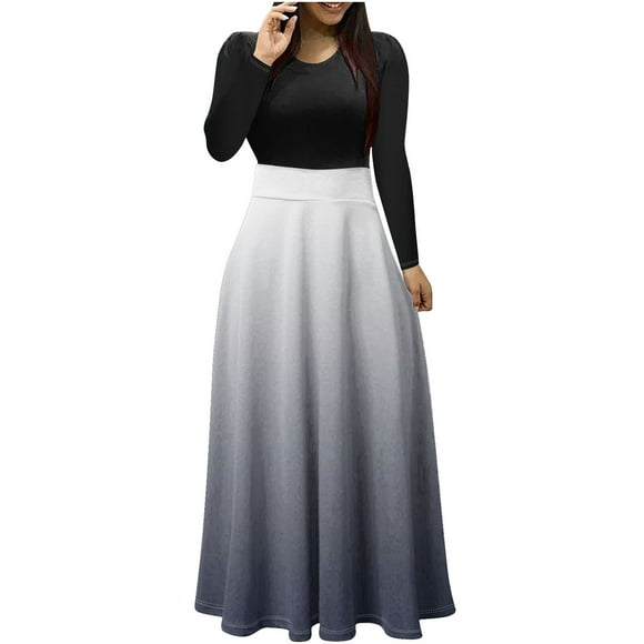 Dress for Women,Long Sleeve Dress for Women,Womens Fashion Printed Long Sleeve Round-Neck Pullover Patchwork Dress,Long Sleeve Dress,Long Dress for Women
