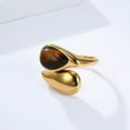 thumbnail image 4 of HIJONES Women's Stainless Steel Trendy Pearl Simulated Tiger's Eye Gemstone Engagement Ring Bean Sprout Wrap Band Cocktail Jewelry Brown Size 9, 4 of 6
