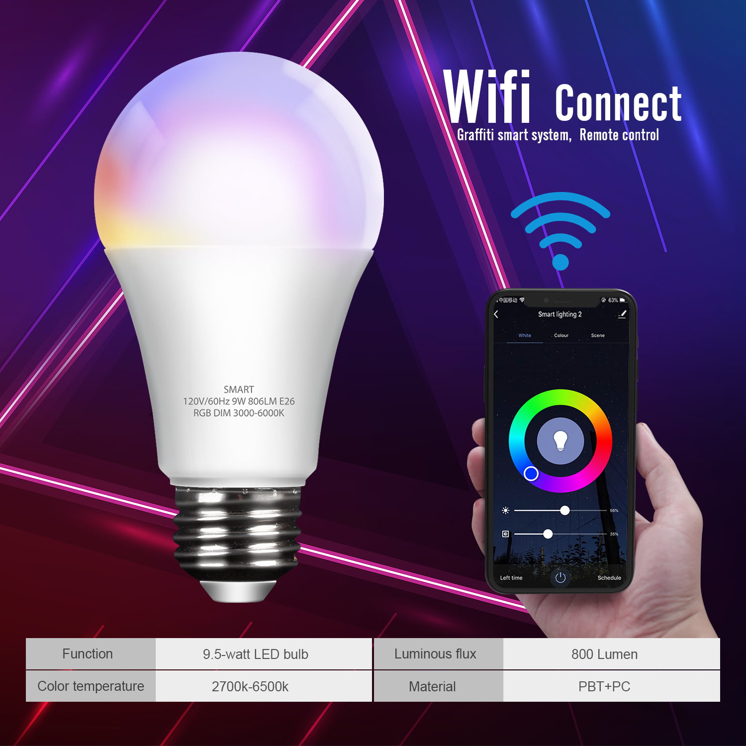 1 Pack Smart LED Light Bulb E26 WiFi Dimmable App Remote Control Alexa