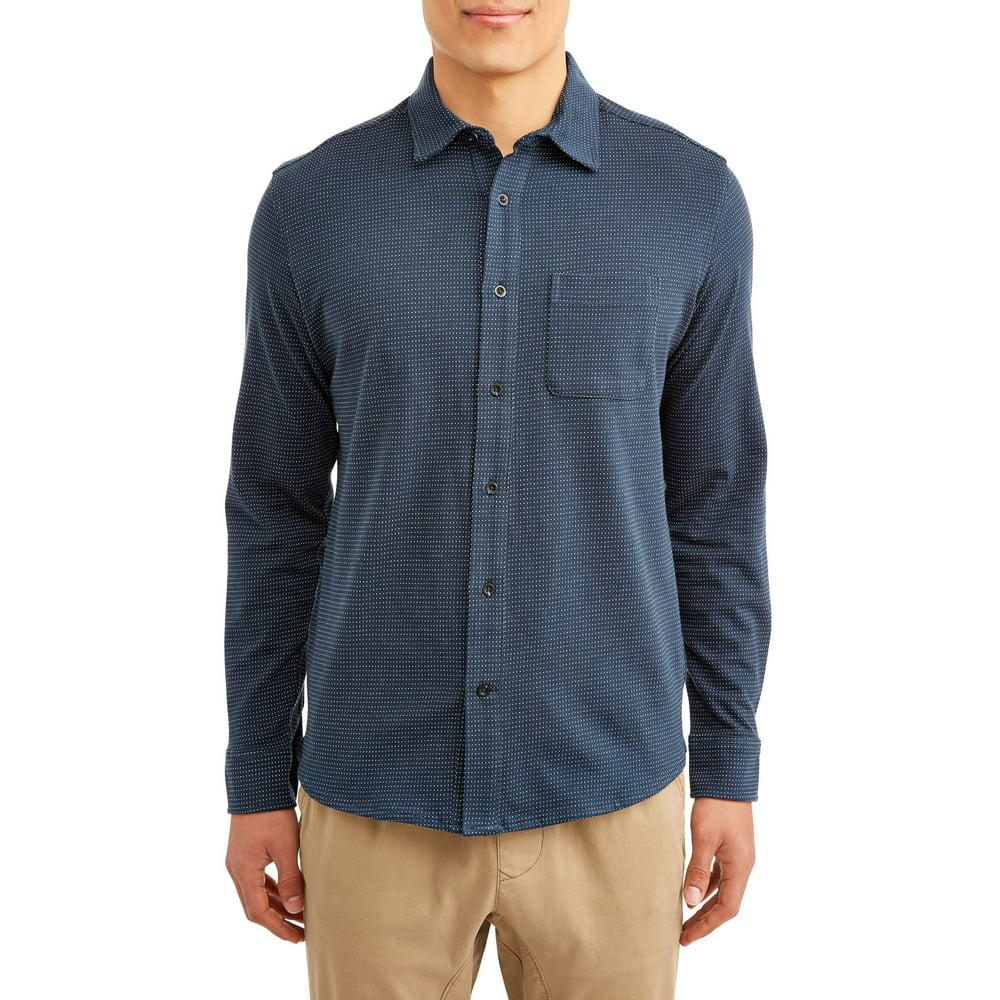 GEORGE - George Mens Long Sleeve Knit Button Down Shirt up to 2XL ...