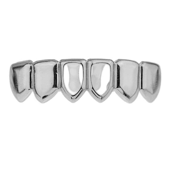 Two 2 Open Face Grillz Bottom Row Lower Teeth Silver Tone Hollow Hip Hop Grills
