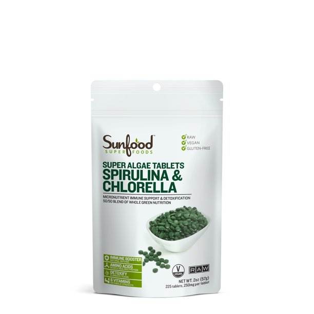 Sunfood Superfoods Spirulina & Chlorella 50/50 Tablets, 2.0 Oz