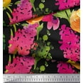 thumbnail image 2 of Soimoi Black polyester Crepe Fabric Leaves & Floral Decor Fabric Printed BTY 42 Inch Wide, 2 of 3