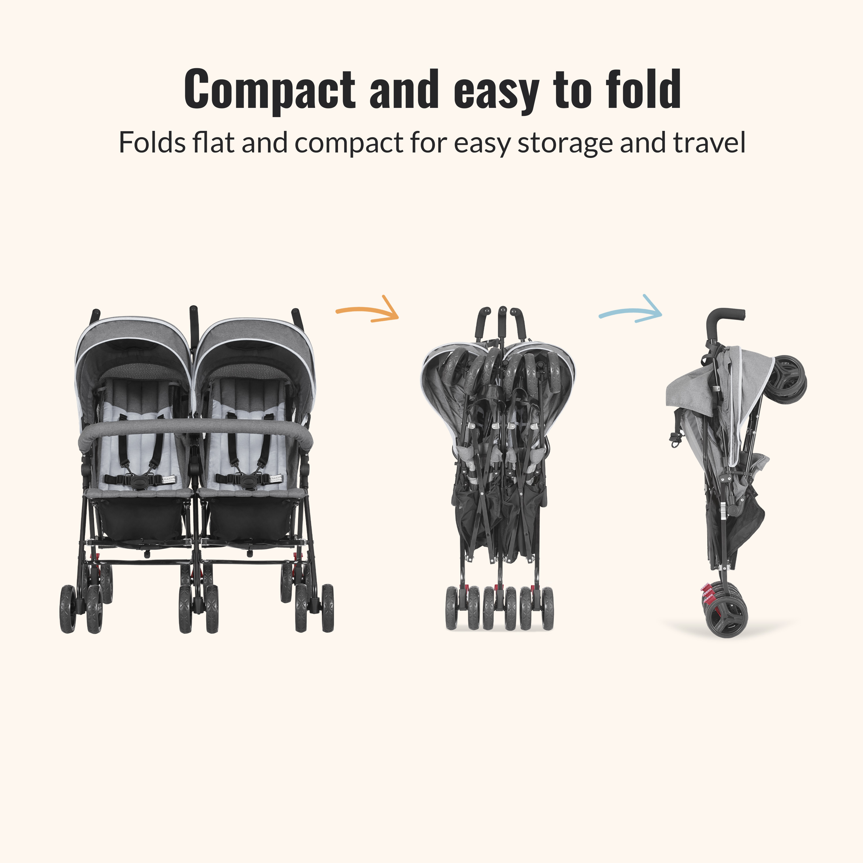 Dream On Me Volgo Twin Umbrella Stroller, White photo 6