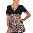 thumbnail image 2 of T-Shirt Femme Col en V Manches Courtes T-Shirt Blouse Décontractée Imprimée Robe Haut, Noir, m, 2 of 5