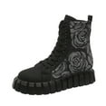 thumbnail image 5 of Women's Ankle Boots Floral Rose Pattern Platform Shoes Round Toe Lace-up Casual Boots Winter Flat Short Boot, 5 of 9