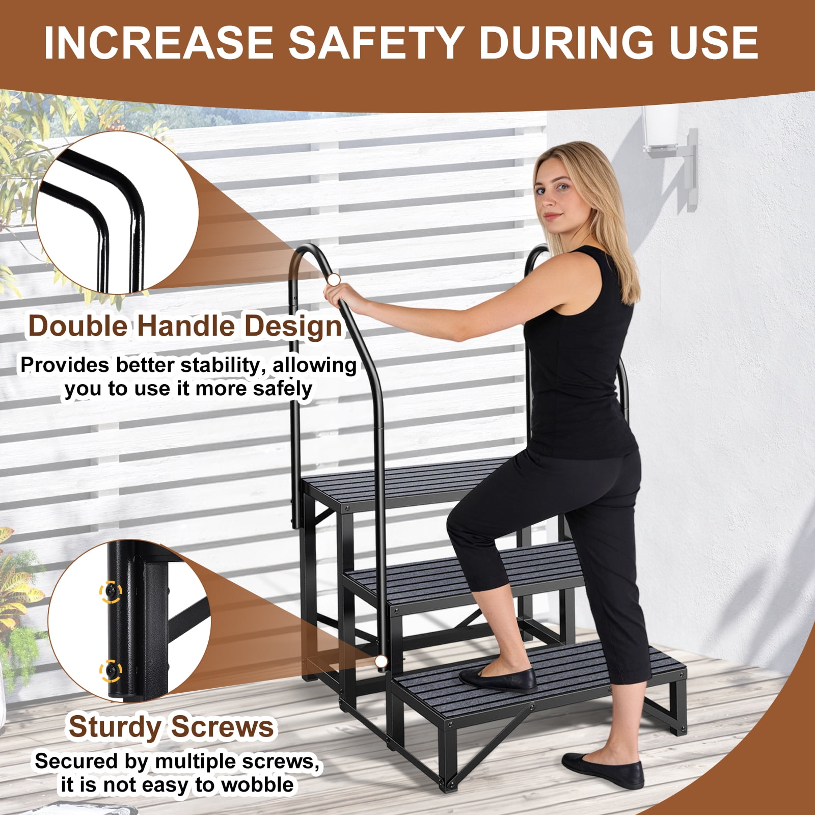 Portable 3-Step Staircase with Safety Railings - 440 lbs Weight Capacity Spa Steps for Outdoor Hot Tubs, Campers & Pet-Friendly Entry