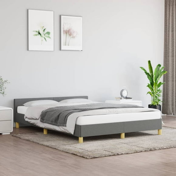 vidaXL Bed Frame with Headboard Dark Grey 152x203cm Queen Fabric