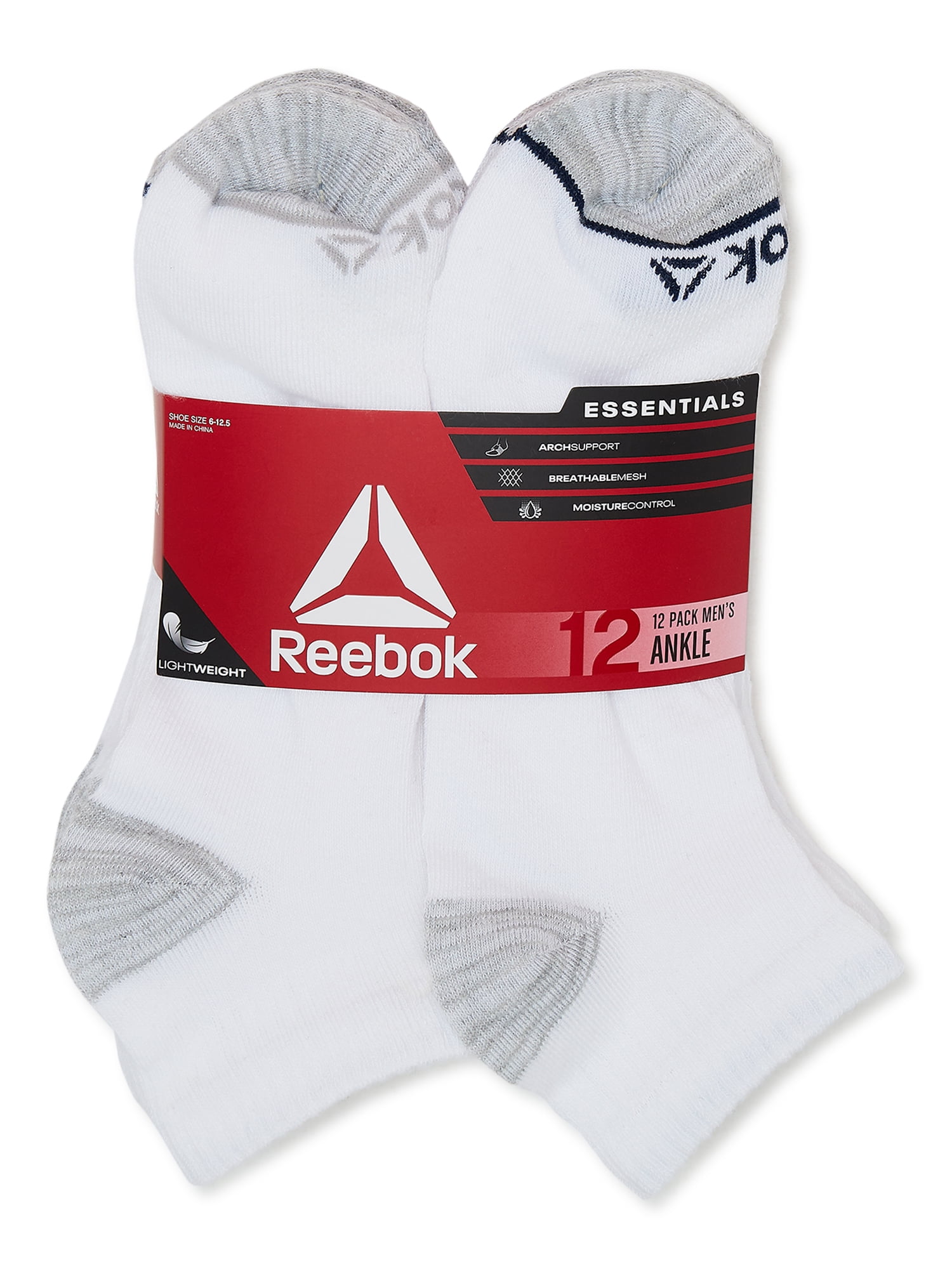 Reebok Men's Socks, Essentials Lightweight Quarter Socks, 12-Pack, Sizes 10-13
