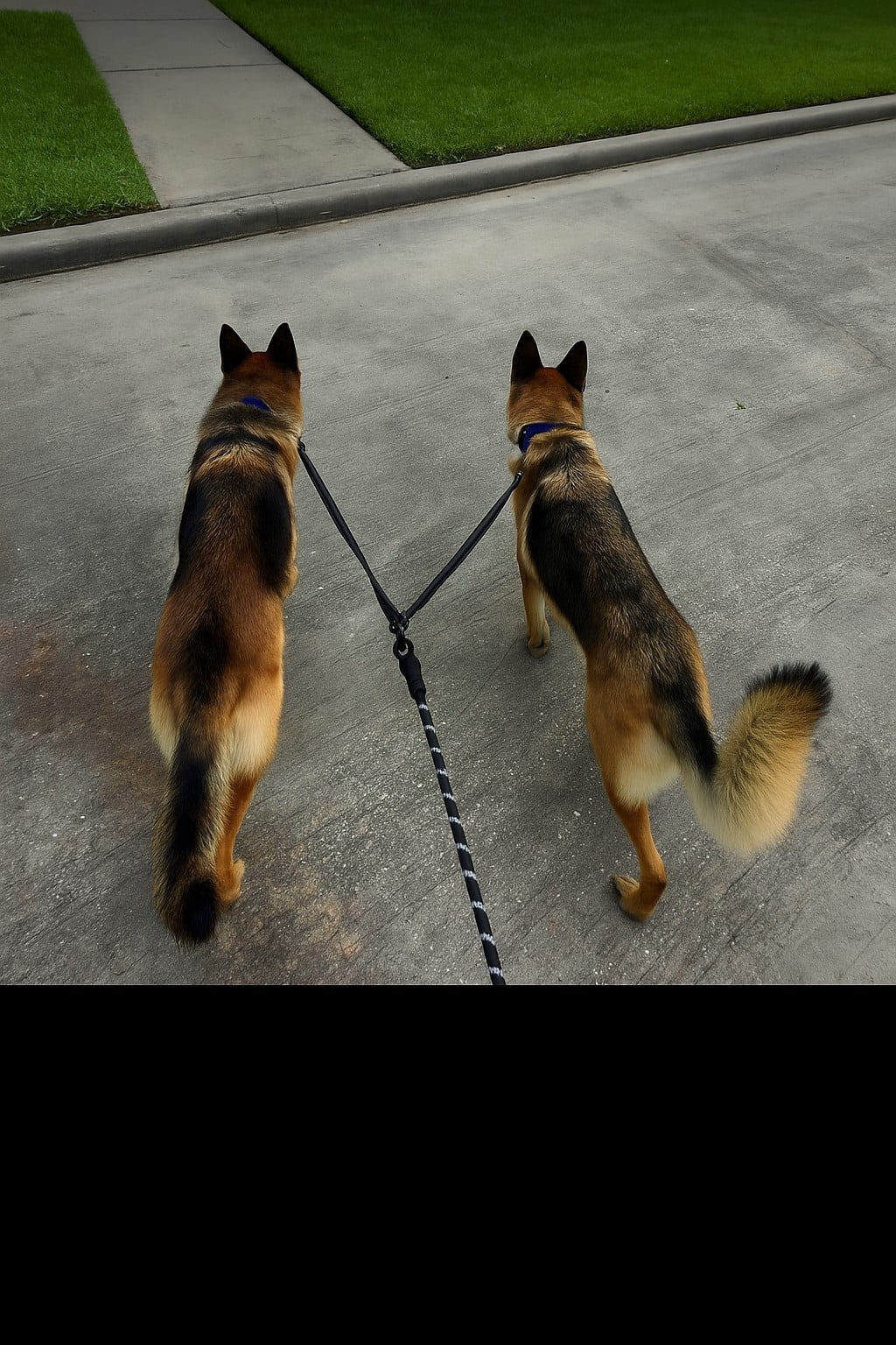 Skruffies Love Very Heavy Duty Reflective Bungee Double Dog Leash, Walks 2 Dogs, Black