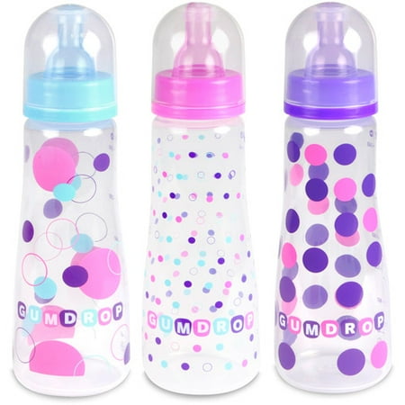 The First Years - GumDrop 8-oz Slim Neck Baby Birl Bottles, BPA-Free, 3pk