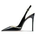 thumbnail image 2 of FSJ Women Classic Sparkling Rhinestone Pointed Closed Toe Slingback Slip On Stilettos High Heels Pumps Buckle Wedding Dressy Shoes Size 8.5 Black, 2 of 5
