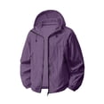 thumbnail image 4 of SEMPAI Water Proof Jacket for Women Women's Waterproof Jacket Hooded Trendy Long Sleeve Coat with Pocket Loose Full Zipper Fitness Suit Purple XS, 4 of 6