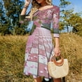 thumbnail image 4 of Pink Blossoms on Path Flare Dress Square Neck Dress Elegant Female Fashion Printed Dress, 4 of 9