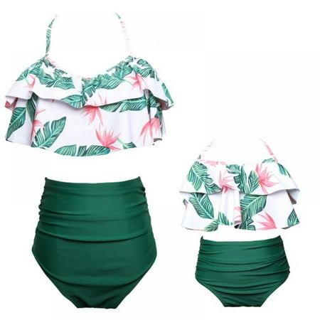 

Girls Two Pieces Swimsuit for Women High Waisted Bikini Set Mommy and Me Bathing Suits Family Matching Swimwear