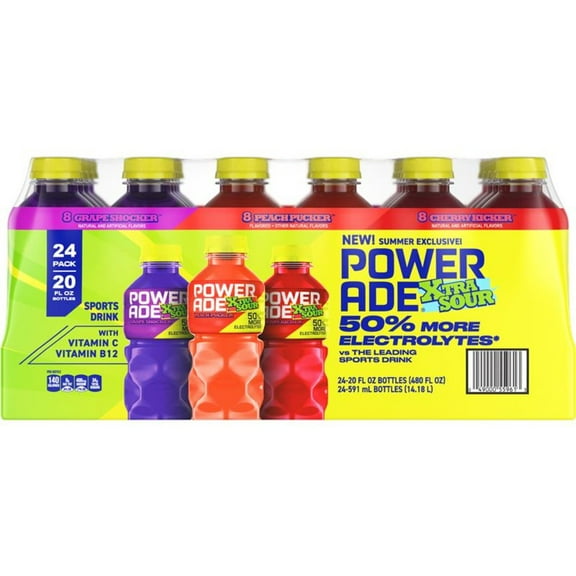 POWERADE XTRA SOUR Variety Pack Sports Drink, 20 fl. oz., 24 pk.