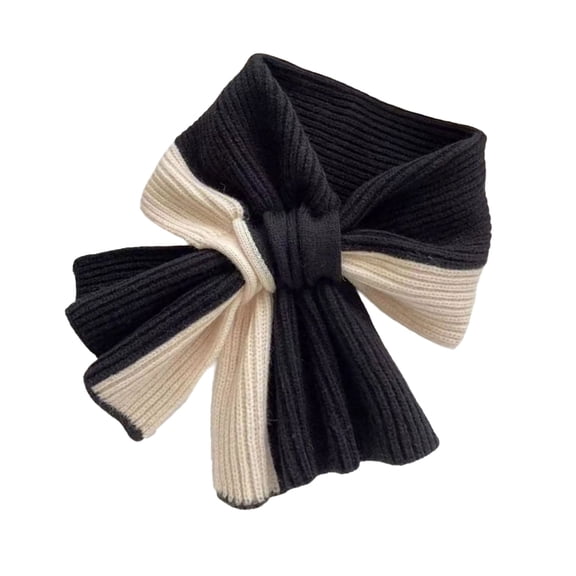 RUISINERY Girls Autumn Winter Knitted Scarf Breathable Crossed Designing Neckerchief Fashionable Color Blocking Warm Neck Bib