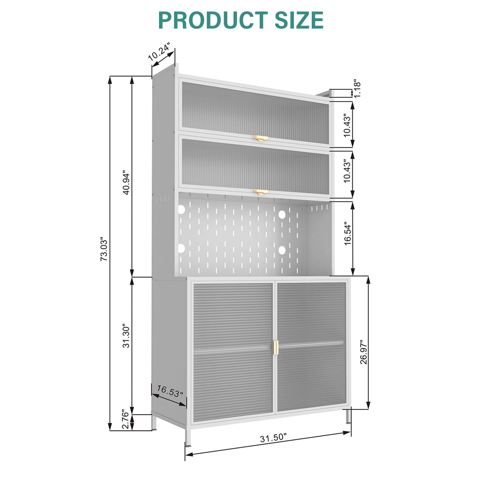 Homy Casa Tall Pantry Cabinet with Glass Sliding Doors and Multi-Layer Storage for Kitchen, White