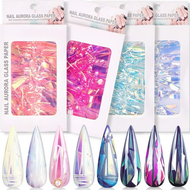 Gradient Aurora Glass Stickers for Mirrored Shine Art Decorations Sparkling Holographic Nail Wraps