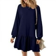 thumbnail image 3 of Sweatshirt Dresses for Women 2025 Long Sleeve Oversized Crewneck Sweatshirt Patchwork Ruffle Mini Dress Pullover Navy XL, 3 of 6