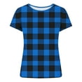 thumbnail image 3 of Women’s Plaid T-Shirt, Summer Round Neck Short Sleeve Tops, Fashion Slim Groove Strip Tees,Blue,L, 3 of 6