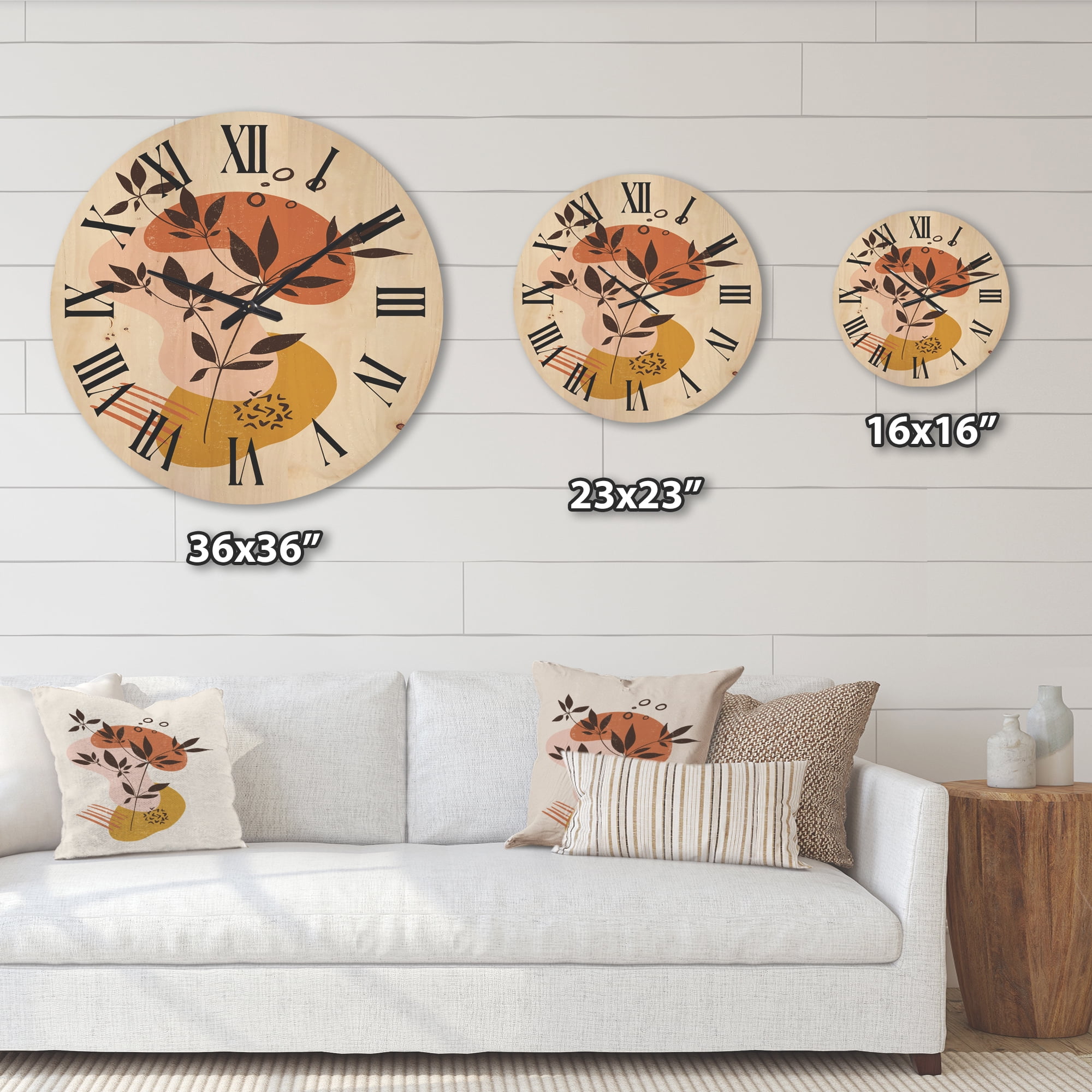 Designart 'Minimalist Shapes With Ancient Plant II' Modern Wood Wall Clock