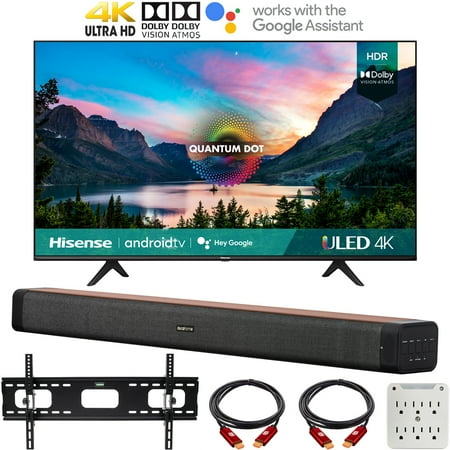 Hisense 50U6G 50 Inch U6G Series 4K ULED Quantum HDR Smart Android TV (2021) Bundle with Deco Home 60W 2.0 Channel Soundbar, 37"-100" TV Wall Mount Bracket Bundle and 6-Outlet Surge Adapter