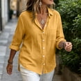 thumbnail image 5 of DeHolifer Shirts for Women Button Down Long Sleeve Dress Shirts Collared Blouses Work Casual Solid Tunic Tops Yellow L, 5 of 7