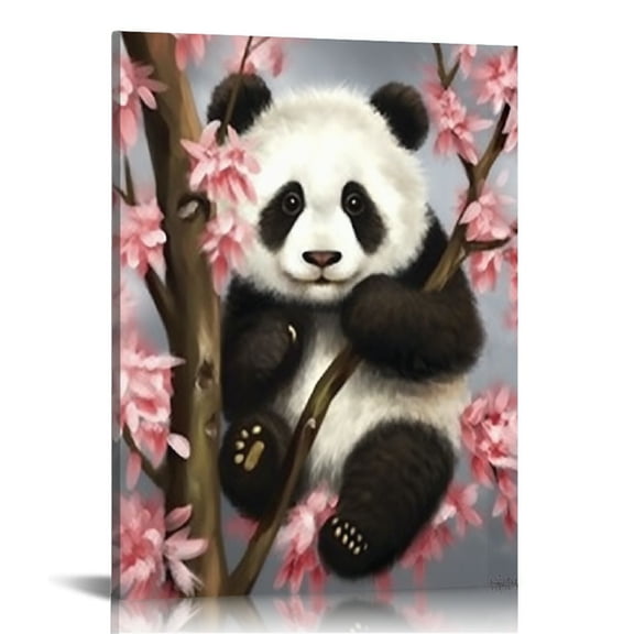 COMIO Cute Panda Canvas Wall Art Panda Bear Painting Artwork for Kids Bedroom Living Room Decor