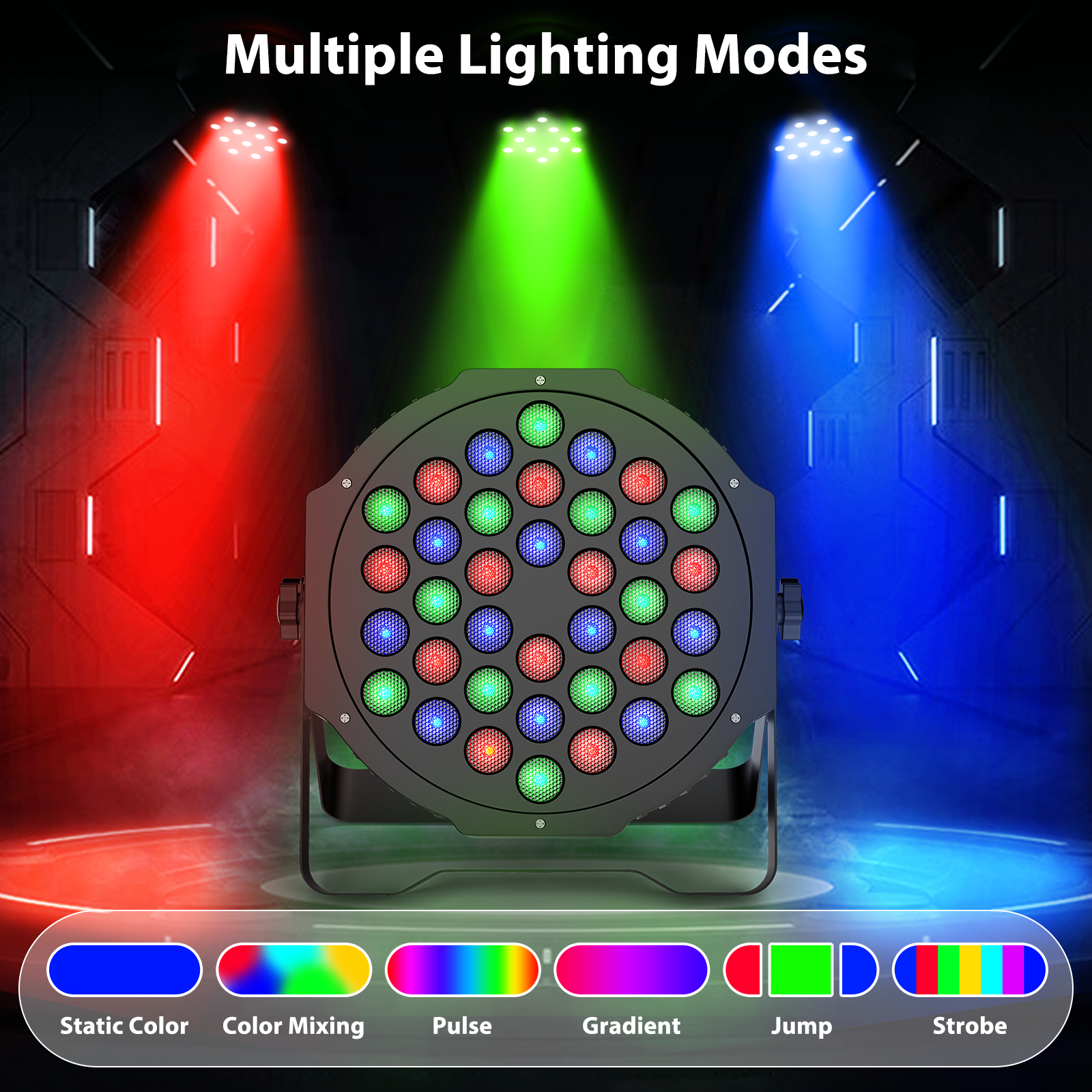 4Pack 36-LED RGB DJ Par Lights with Remote - DMX/Sound Sync for DJ, Wedding, Party, Club & Stage Lighting