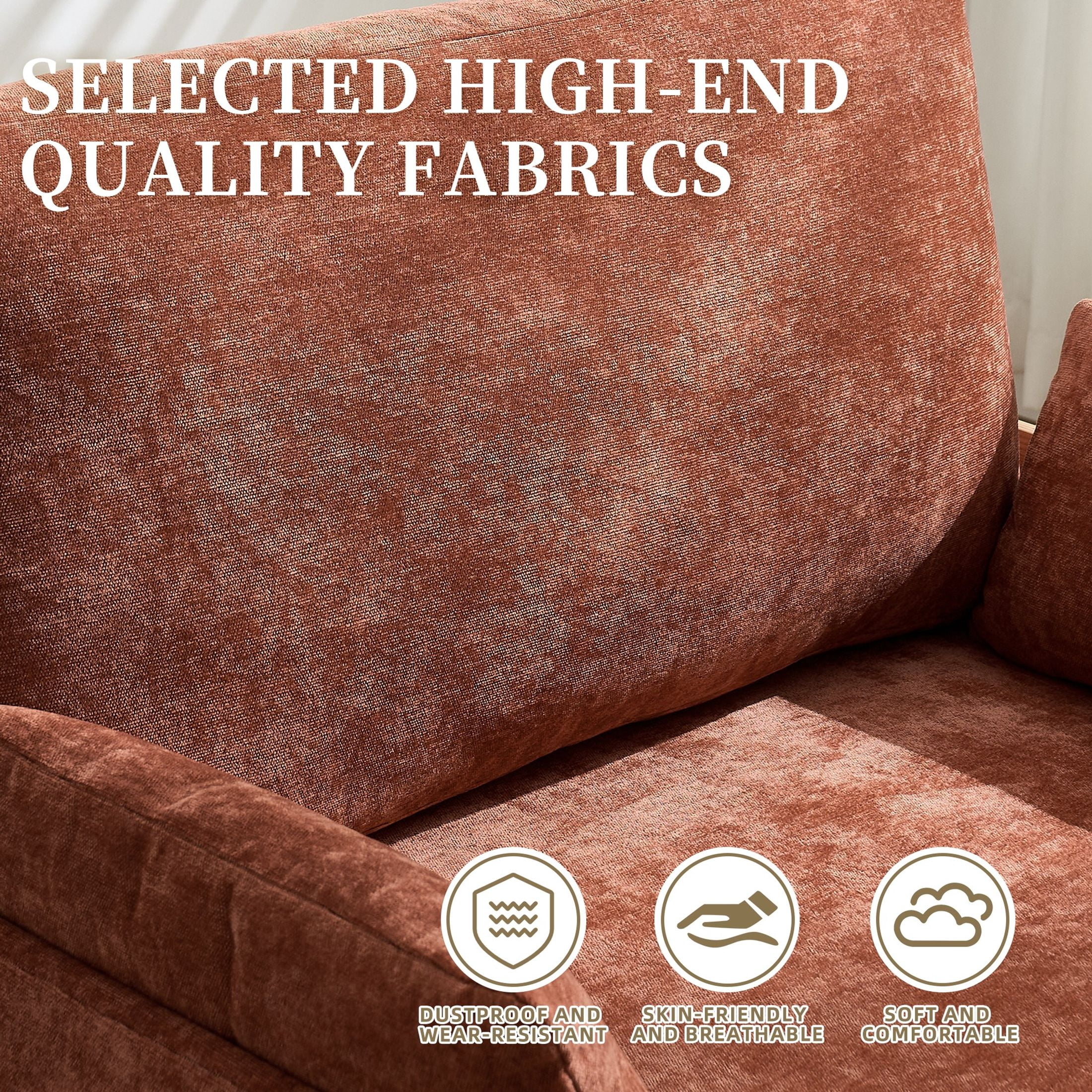 Noble House 3-in-1 Convertible Chenille Sofa Bed Chair, Foldable Sleeper Recliner with 3 Pillows, Orange