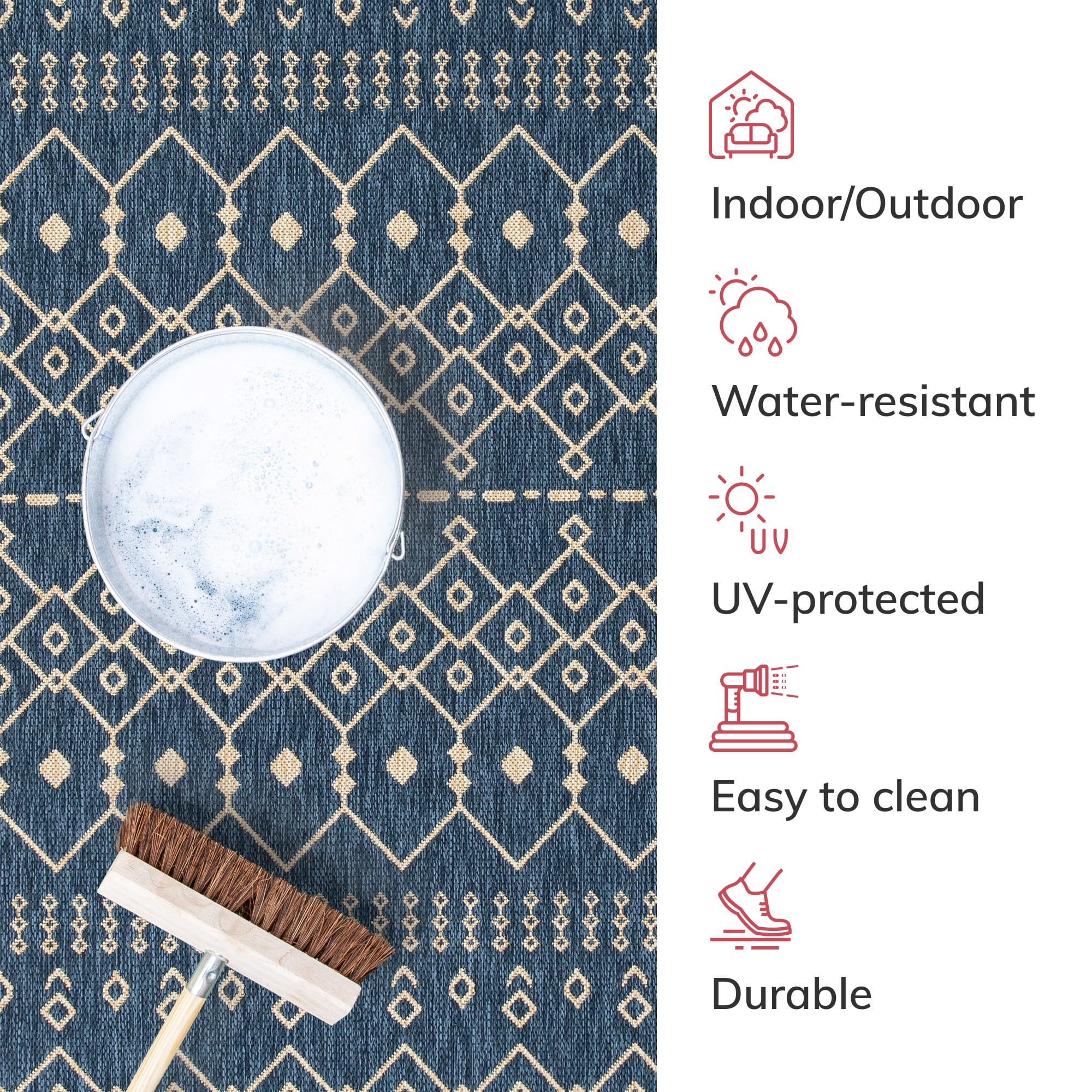 Well Woven Medusa Nord 3' x 5' Blue Moroccan Tribal Outdoor Rug
