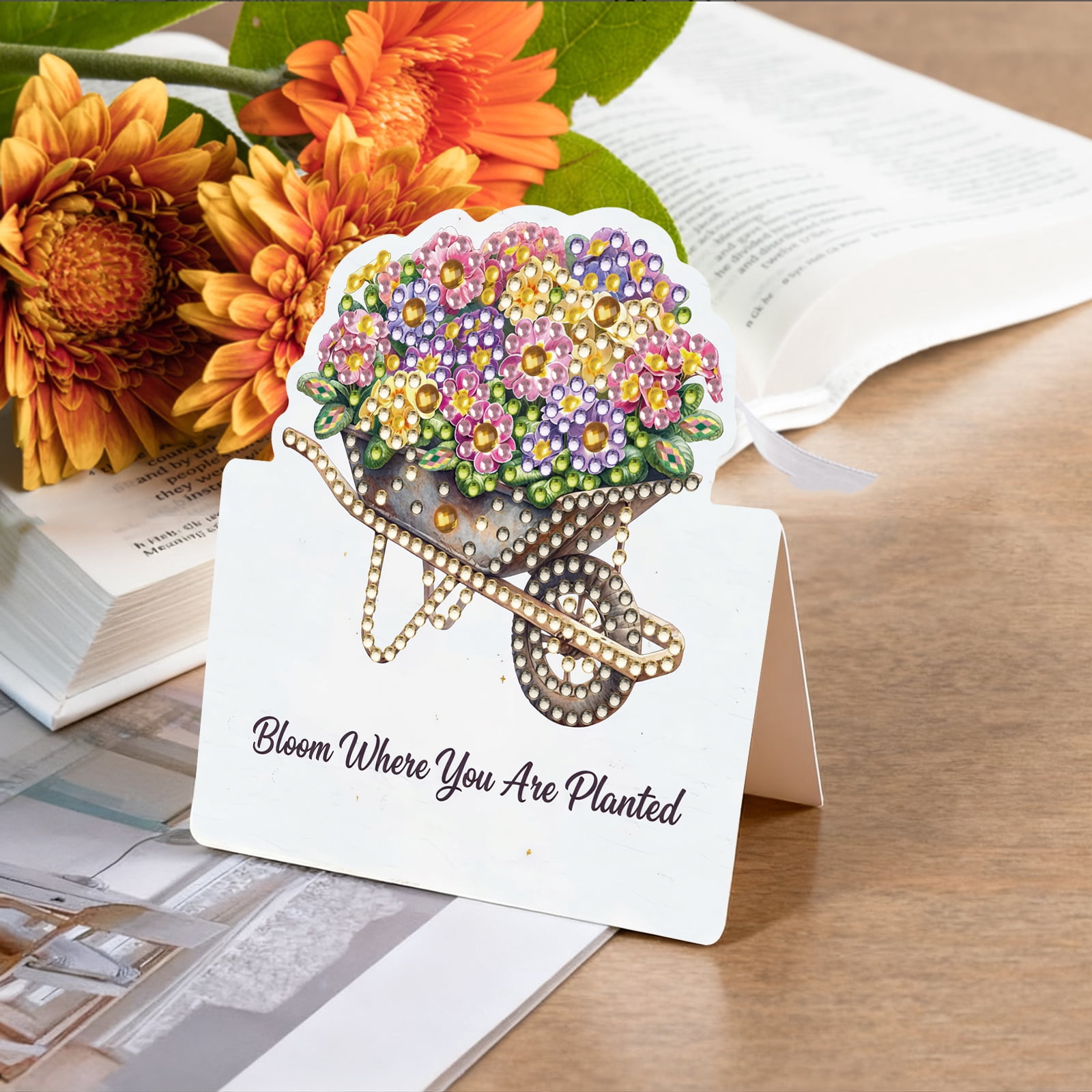 FLOPESN 6Pcs DIY Diamond Art Greeting Cards Set, Spring Flower 3D Folding Thank You Card For Birthday Holiday Blessing Gift(included envelopes)