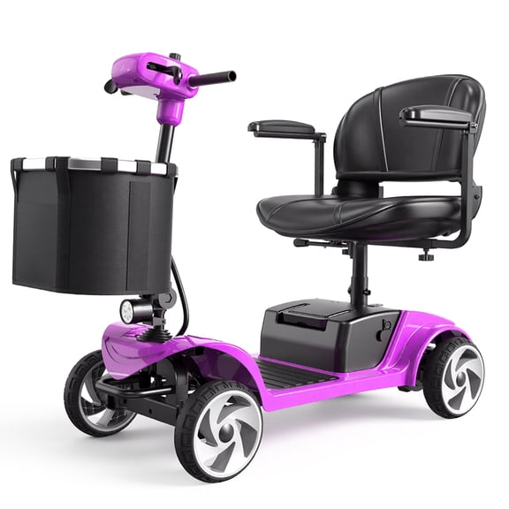 Mobility Scooter for Seniors and Adults, 4-Wheel Electric Powered Scooter, 350W Motor, Up to 15.6-Mile Range, 330 lb Capacity, Removable Battery, Adjustable Swivel Seat, Basket, Purple