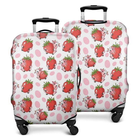 White Cow Strawberry Pattern Luggage Cover Fashion Suitcase Cover Baggage Covers Fit 25-28 Inch Luggage (Go Travel)