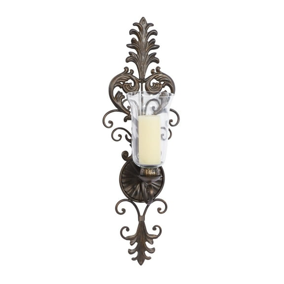 DecMode Bronze Metal Scroll Weathered Wall Sconce