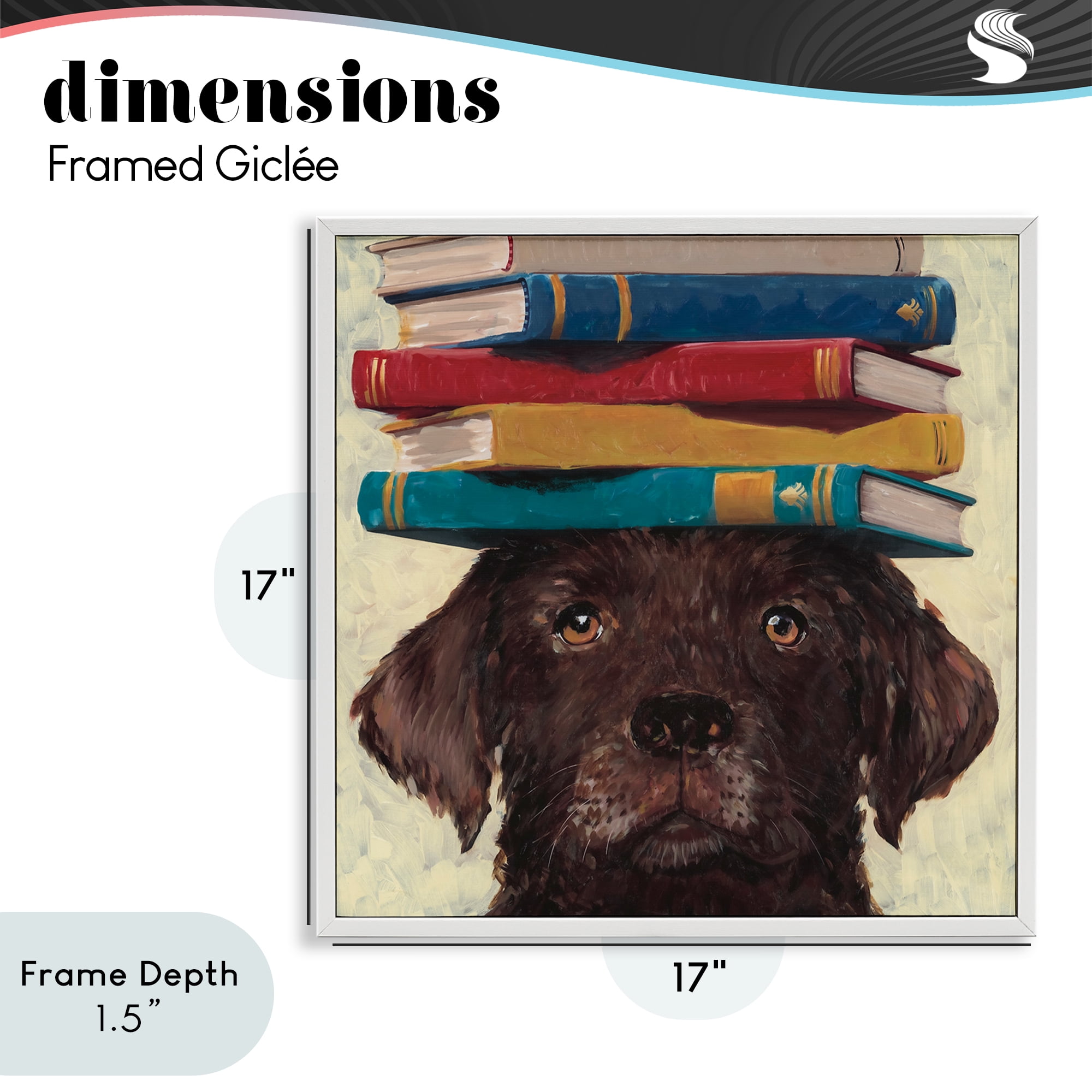 Stupell Industries Studious Abby Dog White Framed Giclee Art, design by Studio Bautista