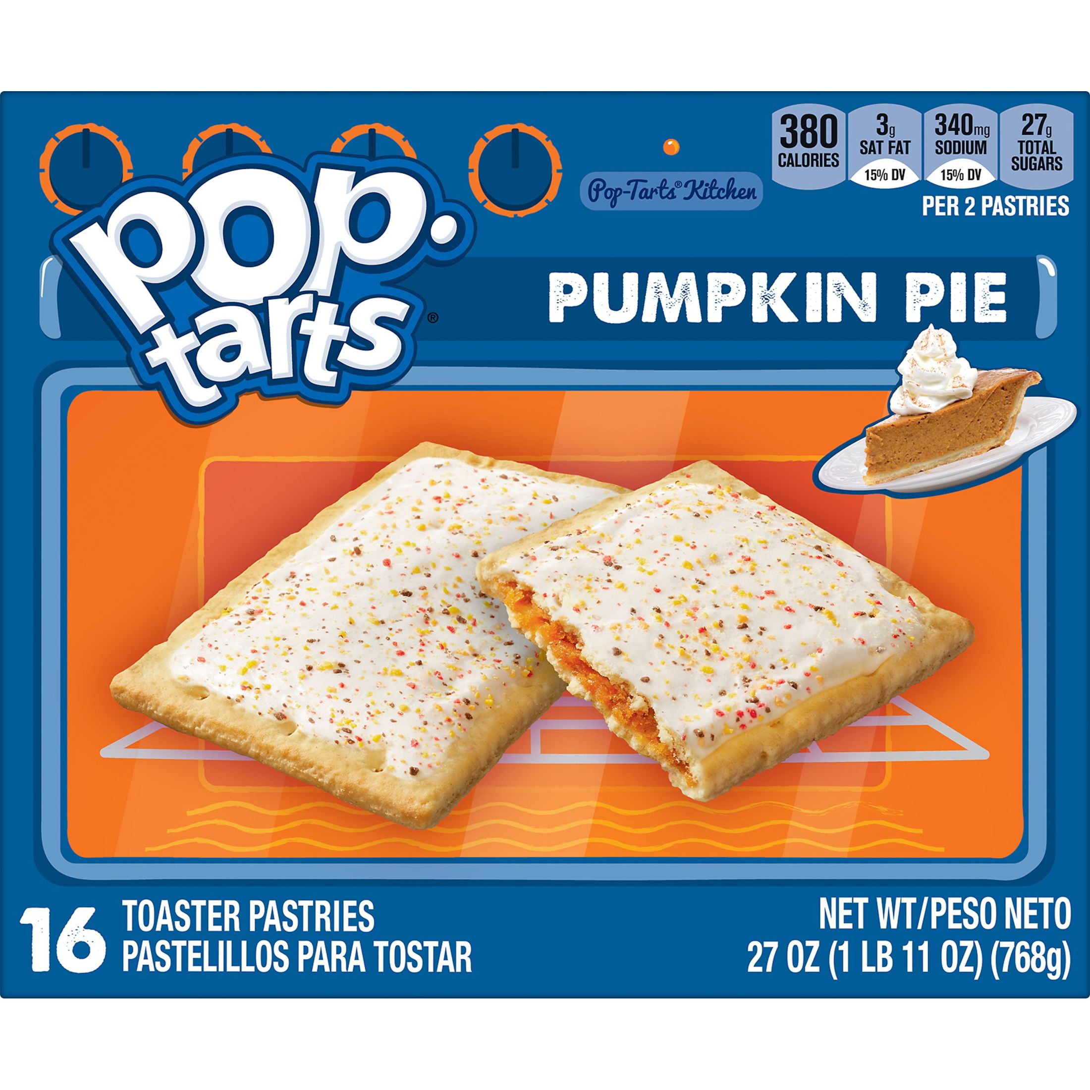 Pop-Tarts Frosted Pumpkin Pie Toaster Pastries, Breakfast Foods, Shelf-Stable, 27 oz (16 Count)