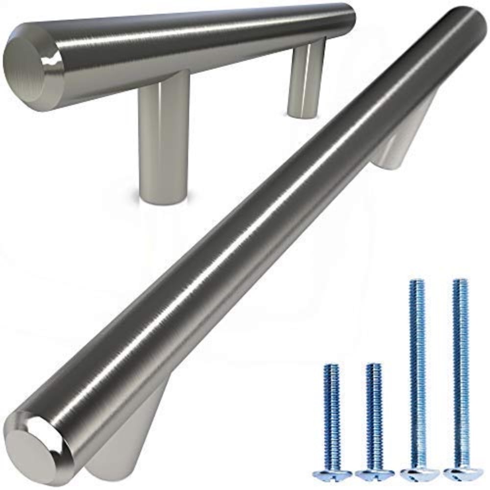 Alpine Hardware Solid Stainless Steel Euro Bar Cabinet Handle Drawer Pull (1/2-inch Diameter), 15-inch Length (12.63-inch Hole Center), Satin Nickel, 1-Pack