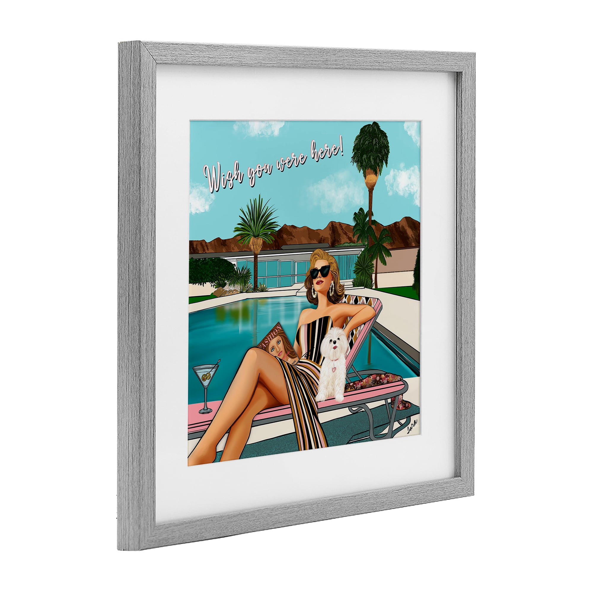 Stupell Industries Wish You Were Here Palm Springs Gray Framed Print Under Glass, design by Tara Boone
