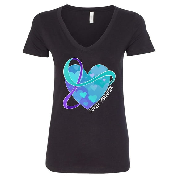 Inktastic Suicide Prevention Awareness Purple and Teal Heart Ribbon Women's V-Neck T-Shirt