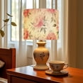 thumbnail image 6 of Pink Linen Drum Lampshades Pink Floral Vintage Rose Boho Peonies Soft Pink White 13"x13"x10" Light Shade for Table Lamps Floor Lamps Drum Lamp Shades Lampshade Replacement Assembly Required, 6 of 8