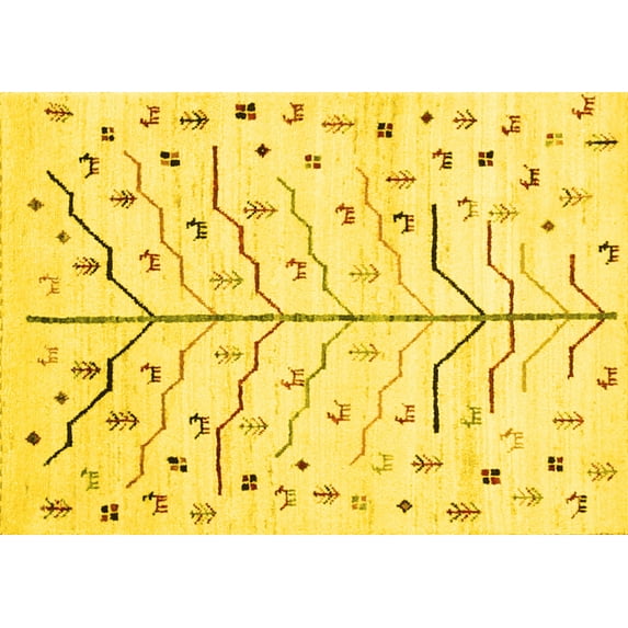 Ahgly Company Machine Washable Indoor Rectangle Solid Yellow Modern Area Rugs, 5' x 7'