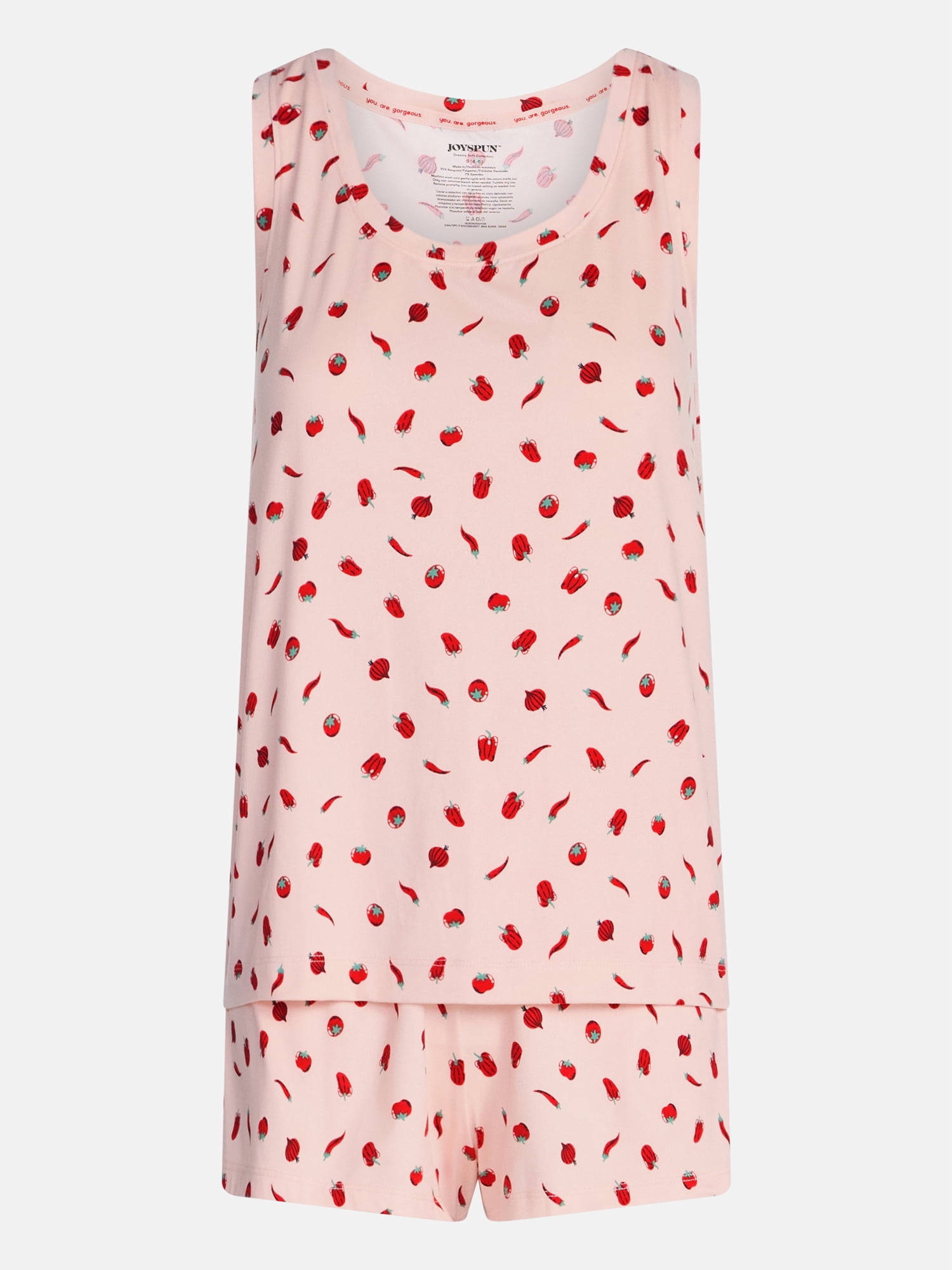Joyspun Women's Tank Top and Shorts Pajama Set, 2-Piece, Sizes XS-3X