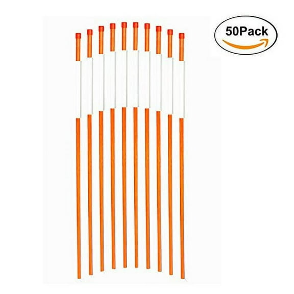 FiberMarkers 48-Inch Reflective Driveway Markers Driveway Poles for Easy Visibility at Night 1/4 Inch Diameter Orange,50 pack