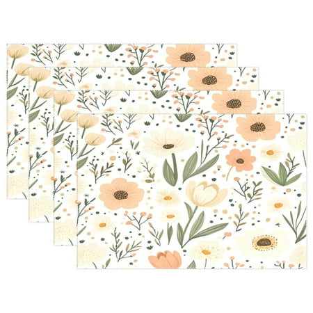 

Pastel Flower Pattern 4-Piece 12x18in Heat-Proof Place Mats Set Non-Slip for Family Dining